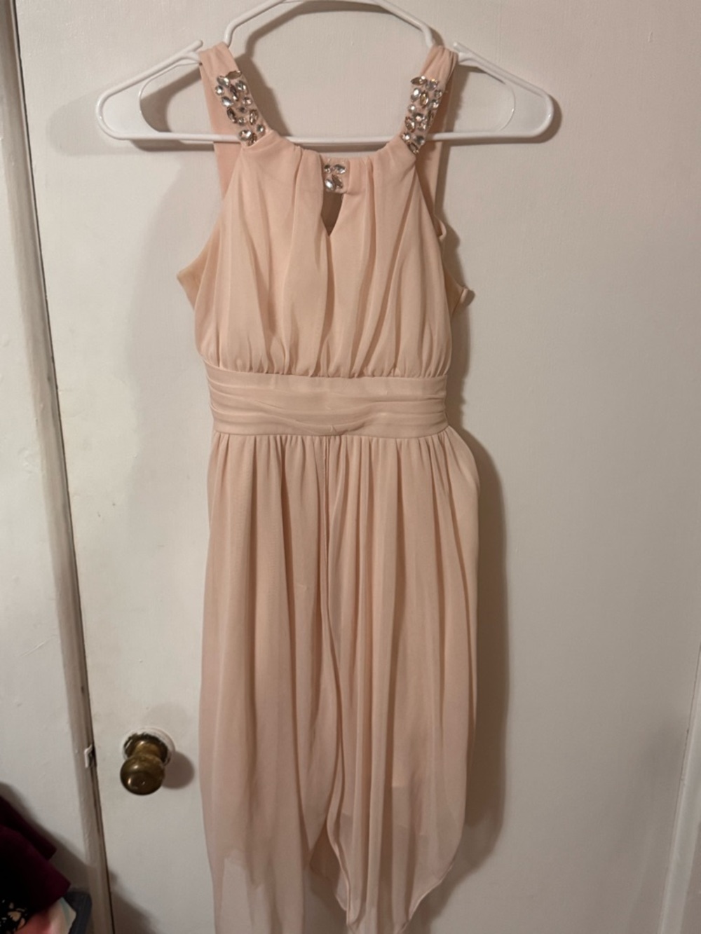 Rare Editions Blush Jeweled Chiffon Halter Dress